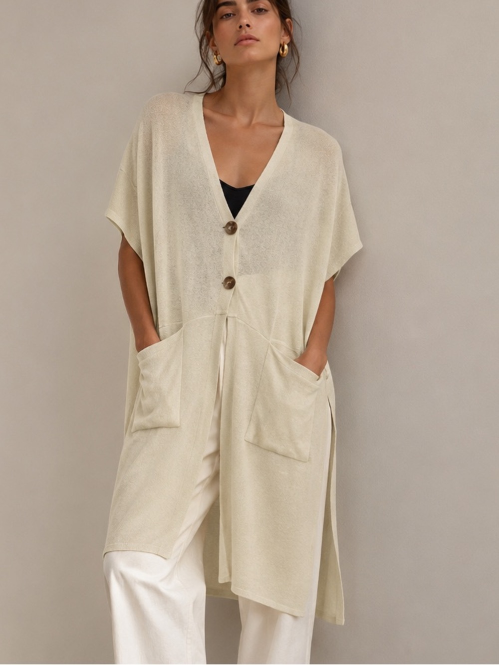 Two button layering open cardigan